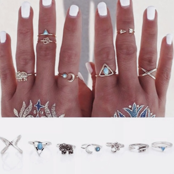 Jewelry - Silver Boho Gypsy Tribal Statement Ring Set New